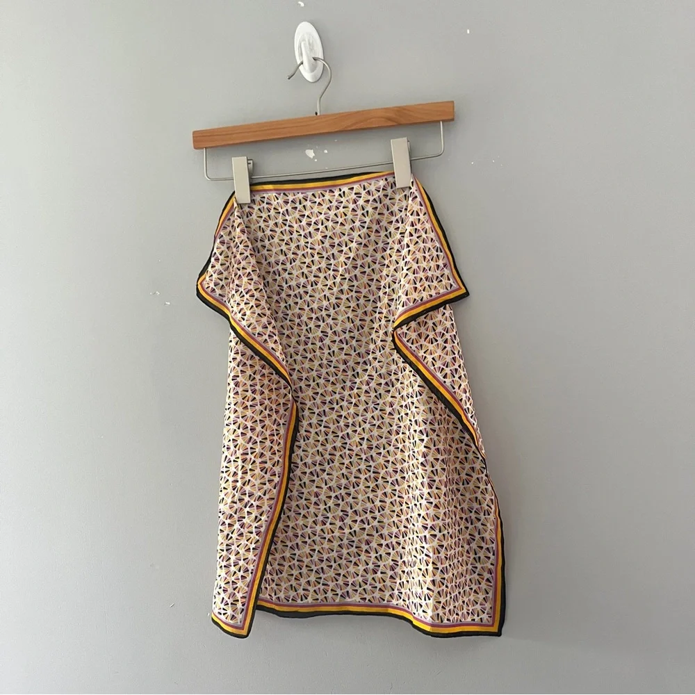 Silk Feel Square Scarf Colorful Geometric Print Lightweight Sheer